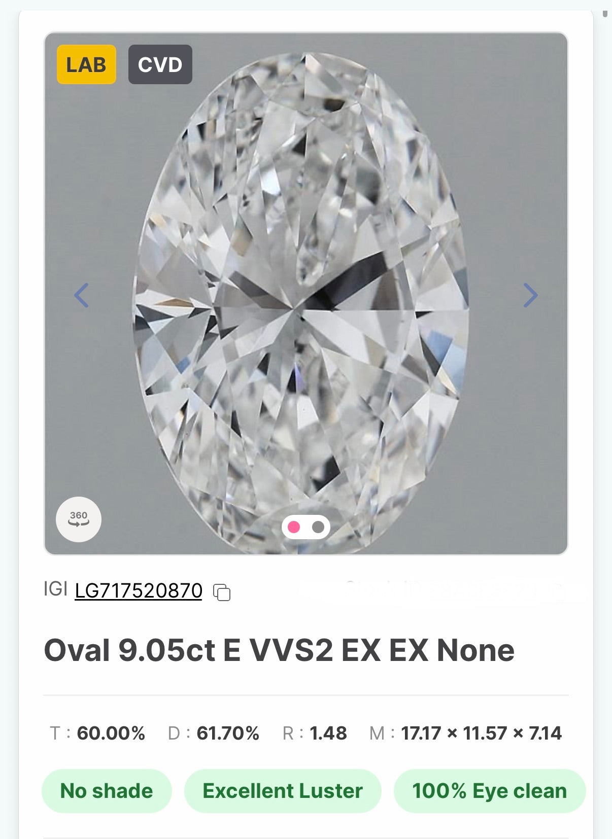 9.05 E VVS2 Loose Lab Grown Diamond