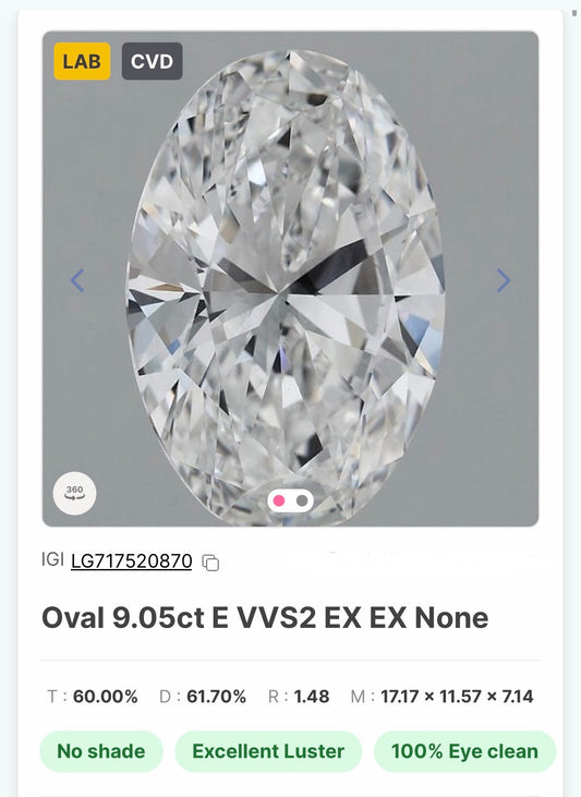 9.05 E VVS2 Loose Lab Grown Diamond