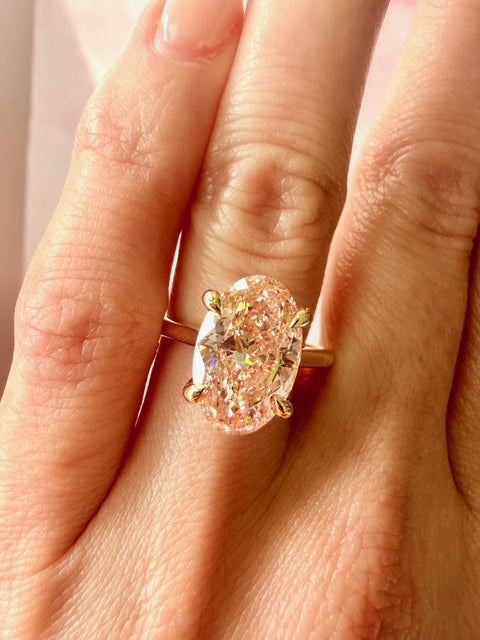 4.06 VS1 Fancy Pink Oval Lab Grown Diamond Engagement Ring