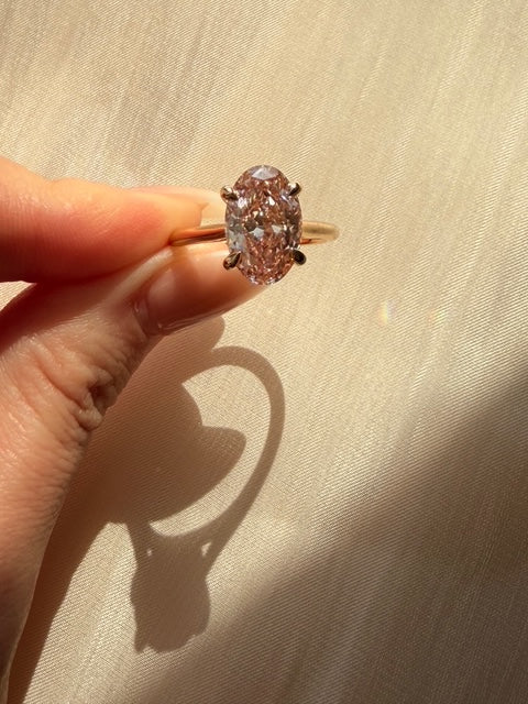 4.06 VS1 Fancy Pink Oval Lab Grown Diamond Engagement Ring